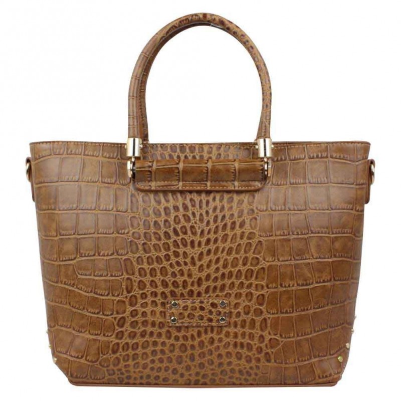 Sac à main Fuchsia Floride M effet croco marron cognac