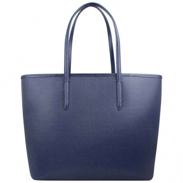 Sac cabas Lacoste refente cuir rigide Shopping Bag bleu ...