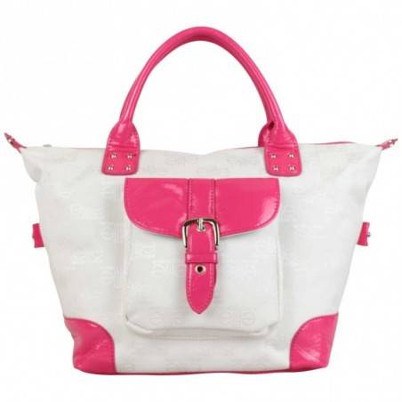 Sac à main Elite toile motif imprimé blanc et verni rose ELITE - 2