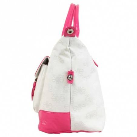 Sac à main Elite toile motif imprimé blanc et verni rose ELITE - 3