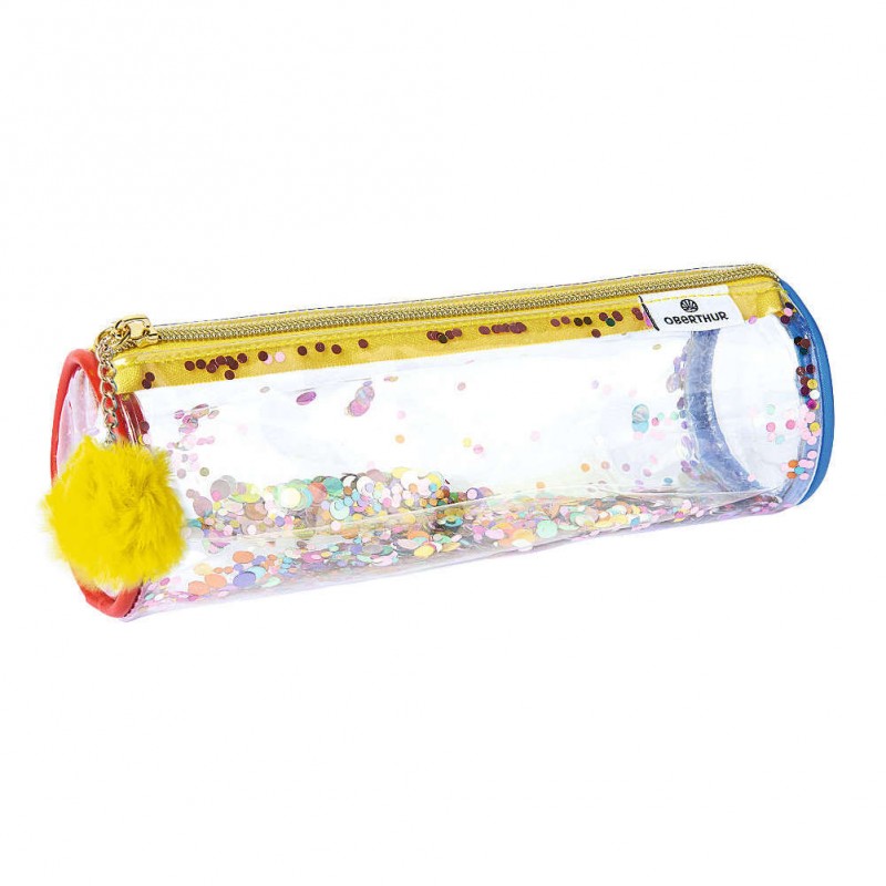 Trousse Oberthur Confettis transparente Pompon jaune OBERTHUR - 1